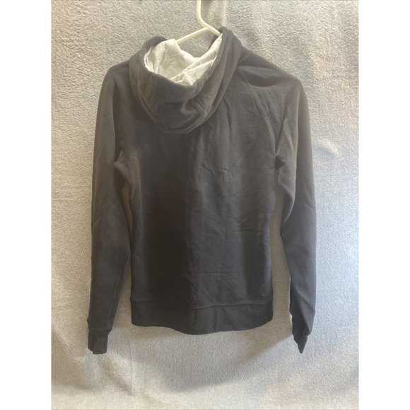 THE NORTH FACE Women Sz S Black HOODIE Draw String Kangaroo Pocket White Logo - Picture 4 of 5